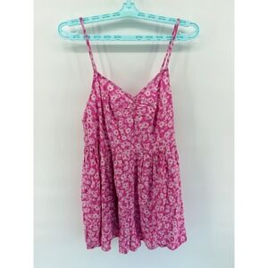 Nordstrom BP Pink Romper Smocked Back Straps V-Neck Women Size S CottageCore